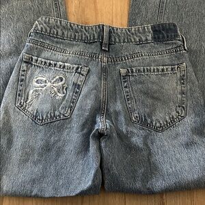 Hollister Blue Women's Low-Rise Baggy Jeans with Embroidered Bow